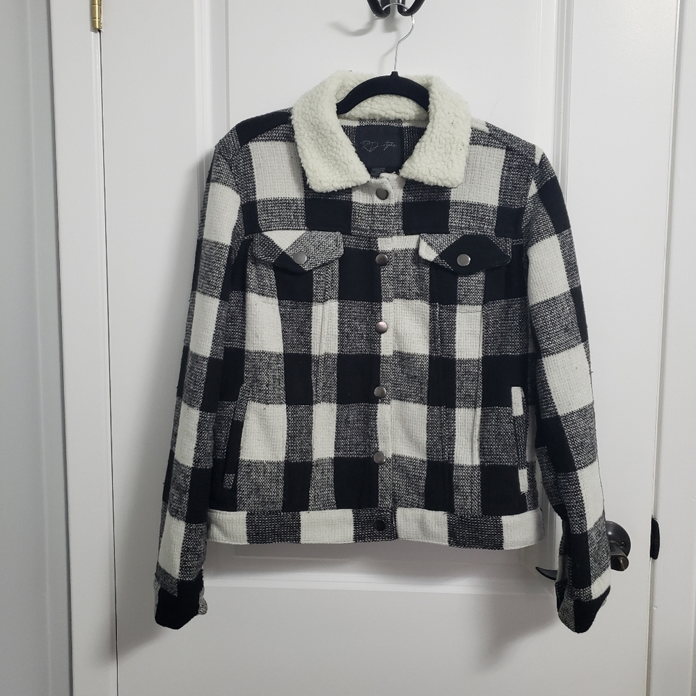 RD STYLE Sherpa Collar Plaid Shacket Jacket